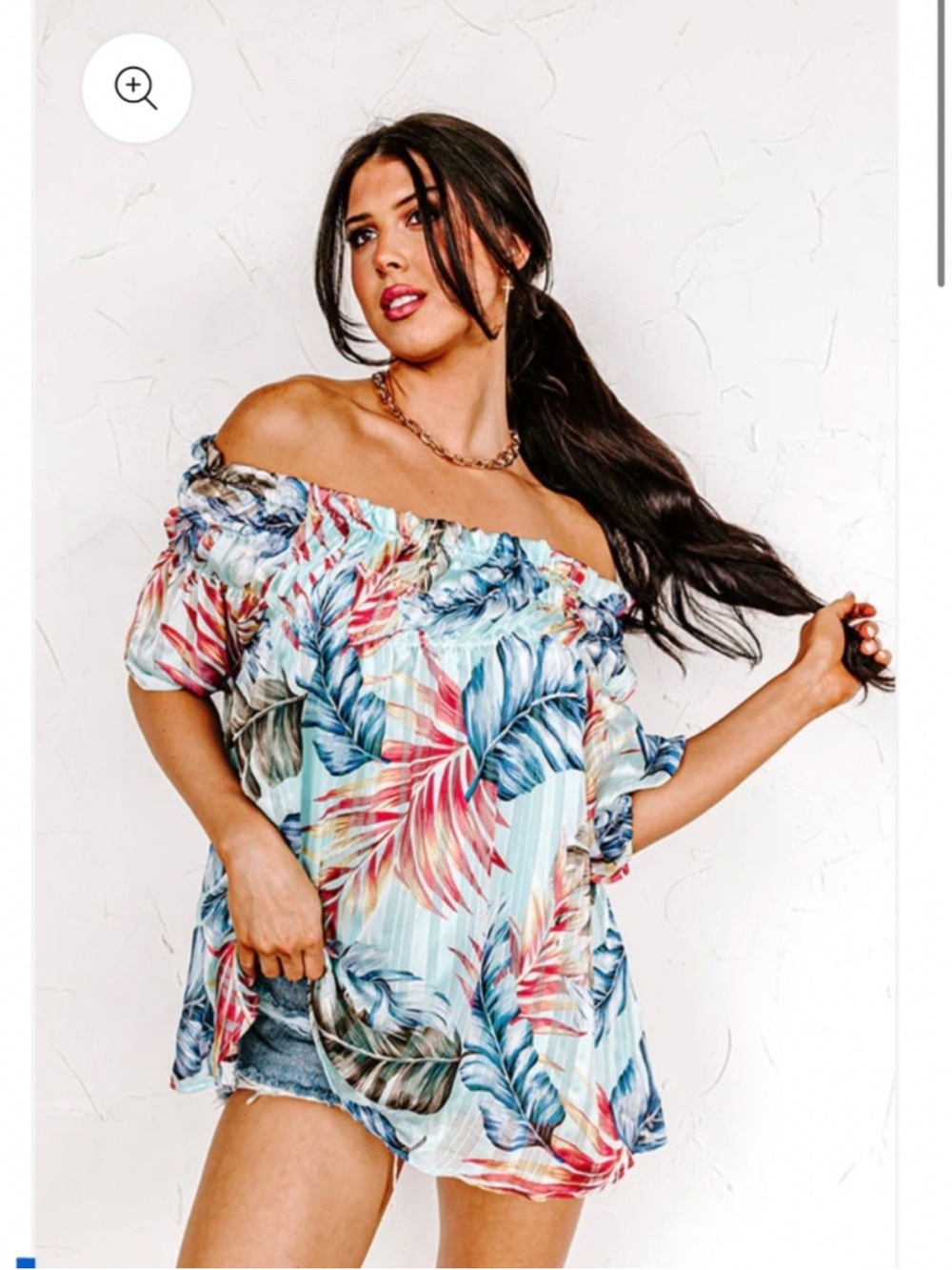 Meritt Bright Tropical Leaf Print Off The Shoulder Top NWT Large